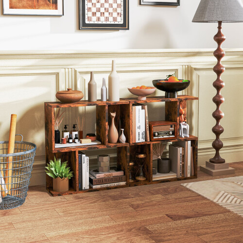 Costway 3-Tier Bookshelf Display Shelf for Small Space Freestanding Side Table Rustic Brown 2
