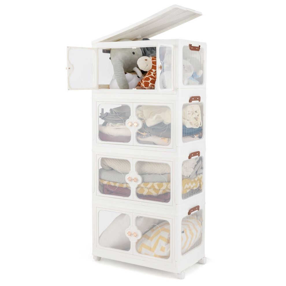 Costway 212L Storage Bins Stackable Storage Containers with Lid & Wheels-White