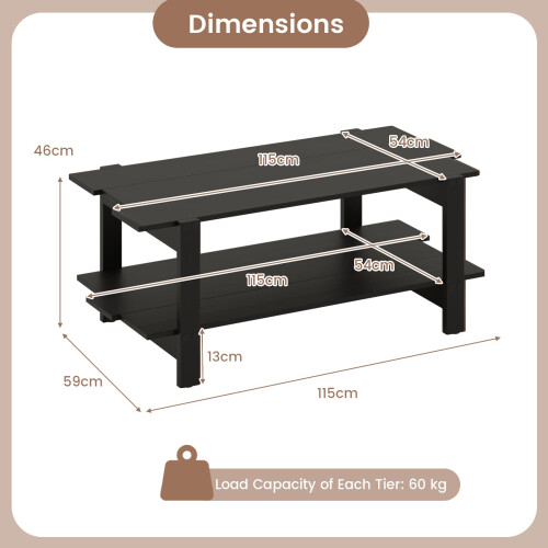 Costway 2-Tier Coffee Table Slatted Wood Center Table with Storage Shelf-Black 1