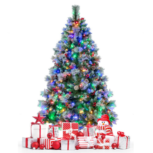 Costway 6FT Pre-Lit Artificial Christmas Tree Hinged Xmas Tree w/ 350 LED Lights