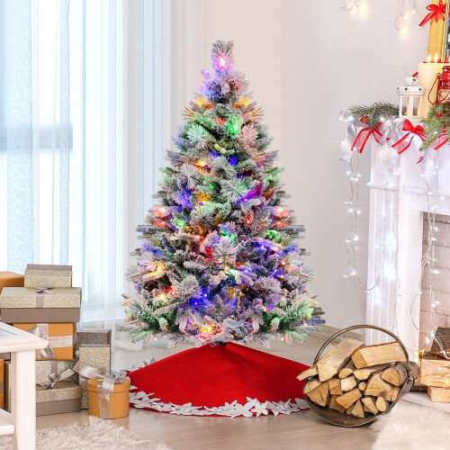 Costway 4.5 FT Pre-Lit Artificial Christmas Tree Snow-flocked Xmas Tree With 8 LED Modes 2