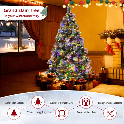Costway 6FT Pre-Lit Artificial Christmas Tree Hinged Xmas Tree w/ 350 LED Lights 1