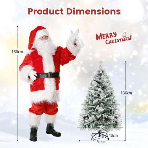 Costway 4.5 FT Pre-Lit Artificial Christmas Tree Snow-flocked Xmas Tree With 8 LED Modes 1