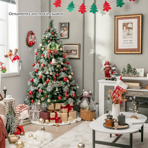 Costway 7FT Pre-Lit Artificial Christmas Tree Hinged Xmas Tree w/ 400 LED Lights 1