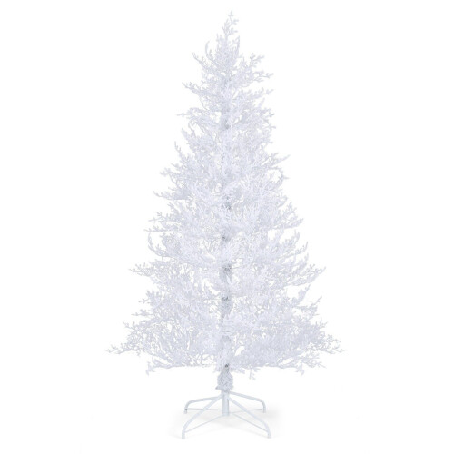Costway 6 FT Pre-Lit Artificial Christmas Tree White Hinged Xmas Tree w/ Snow-Flocked PE Tips