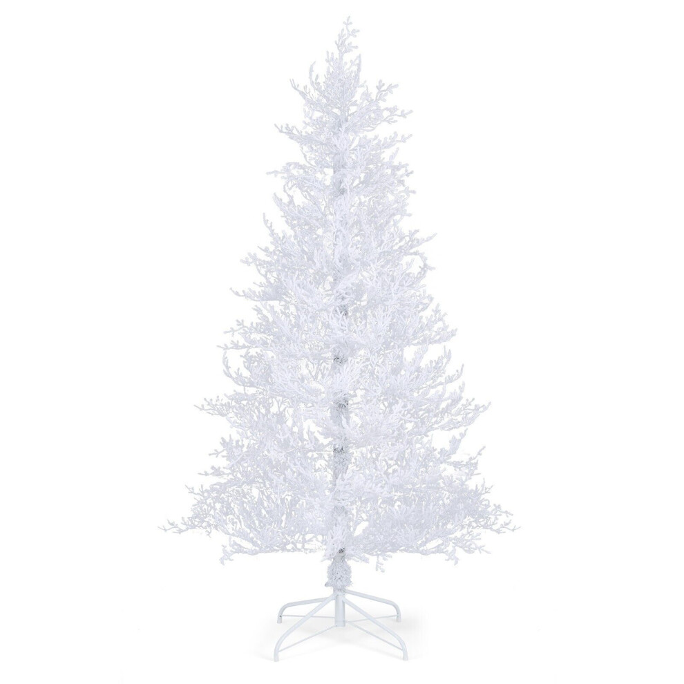 6 FT Pre-Lit Artificial Christmas Tree White Hinged Xmas Tree w/ Snow-Flocked PE Tips