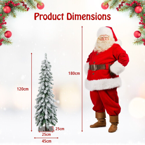 Costway 4 FT Pre-Lit Artificial Christmas Tree Snow-Flocked Slim Pencil Christmas Tree 1