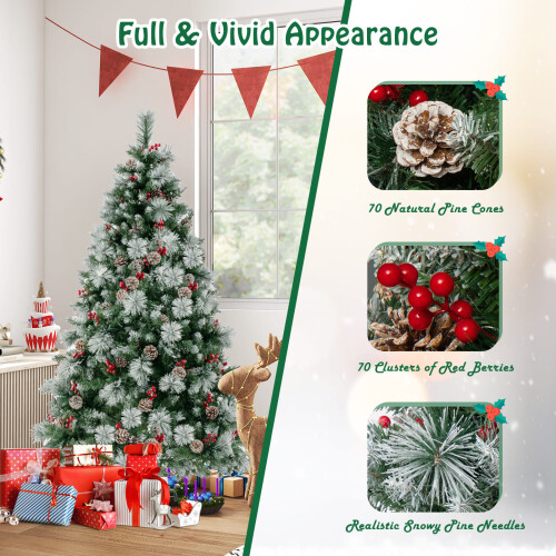 Costway 7FT Pre-Lit Artificial Christmas Tree Hinged Xmas Tree w/ 400 LED Lights 2