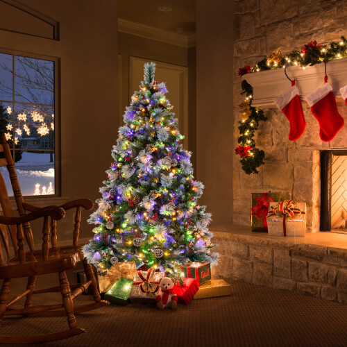 Costway 6FT Pre-Lit Artificial Christmas Tree Hinged Xmas Tree w/ 350 LED Lights 2