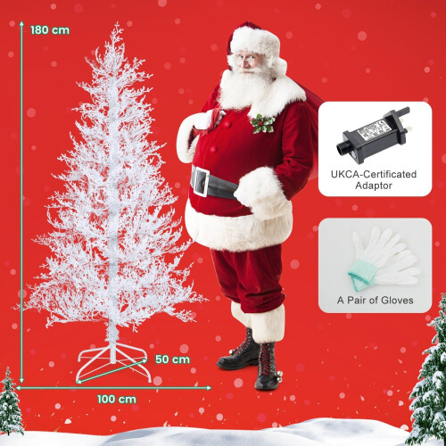 Costway 6 FT Pre-Lit Artificial Christmas Tree White Hinged Xmas Tree w/ Snow-Flocked PE Tips 2