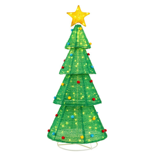 Costway 190 CM Collapsible Christmas Tree Tinsel Pre-lit Christmas Decoration