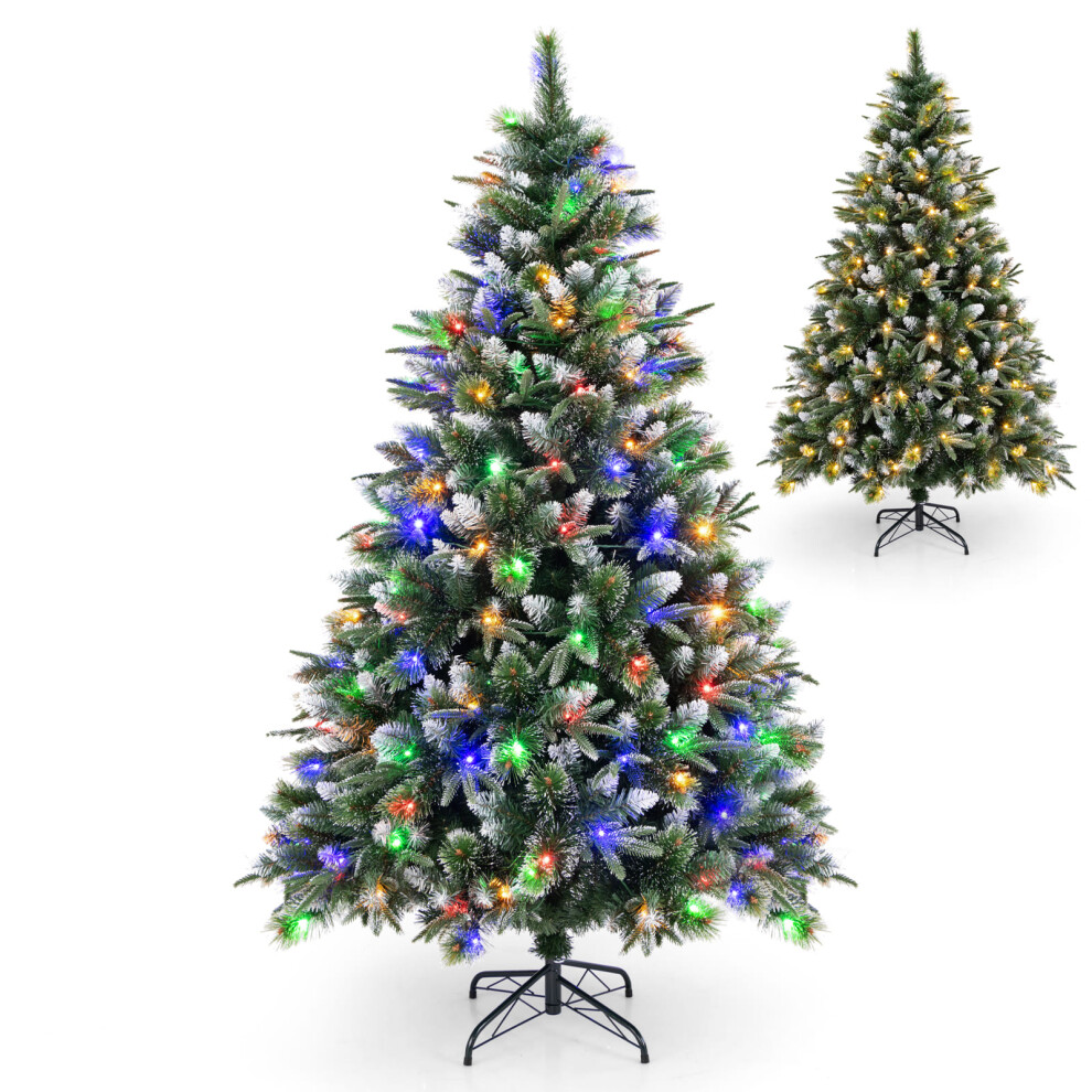 6 FT Pre-Lit Artificial Christmas Tree Hinged Full Tree w/ Flocked Tips