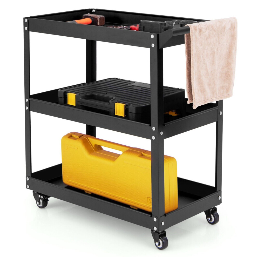 3-Tier Rolling Tool Cart Heavy-Duty Metal Cart Industrial Tool Organizer