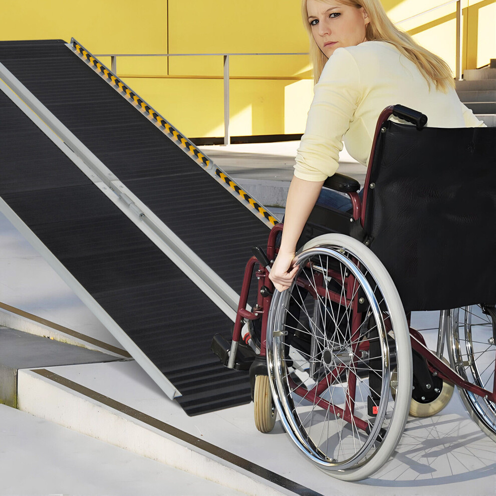 6FT Portable Aluminum Wheelchair Ramp Home Threshold Ramp w/ Transition Plate