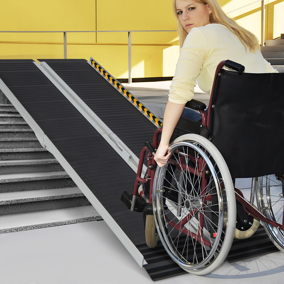 5FT Portable Aluminum Wheelchair Ramp Home Threshold Ramp w/Transition Plate