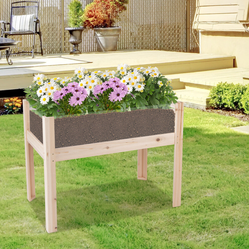 100 x 59 cm Wooden Raised Garden Bed Elevated Flower Bed Planter Box w/ Acrylic Panels