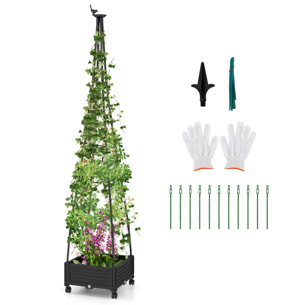 206 cm Garden Obelisk Trellis Tall Plant Support w/ Wheels Outdoor Tomato Cage