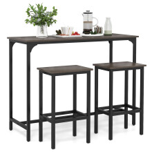 3Pcs Dining Table Set 2-Person Counter-Height Kitchen Table-Gray
