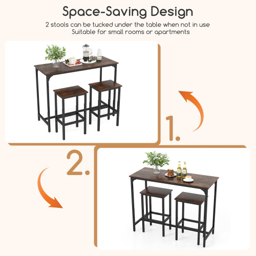 Costway 3-Piece Dining Table Set 2-Person Counter-Height Kitchen Table-Coffee 1