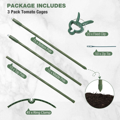 Costway 3 Pack Tomato Cage 153 cm Adjustable Tall Plant Support Trellis-Green 1