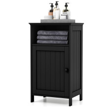 Bathroom Floor Cabinet Single Door Side Cabinet w/ Shelf-Black