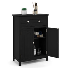 Bathroom Floor Cabinet Freestanding Storage Cupboard with Double Door-Black