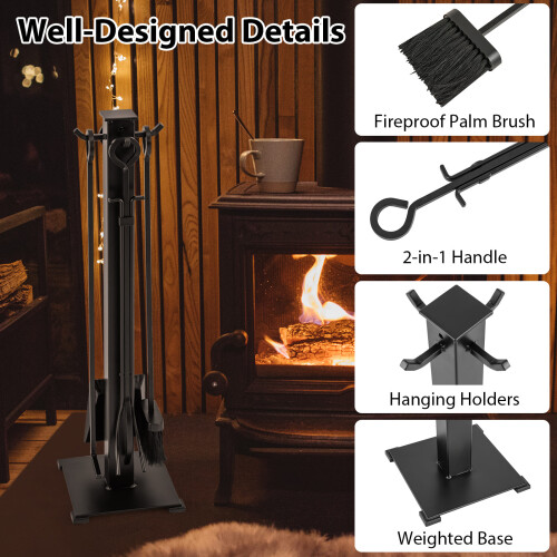 Costway 5 Pieces Fireplace Tools Set 81cm Modern Metal Fireside Accessories 2