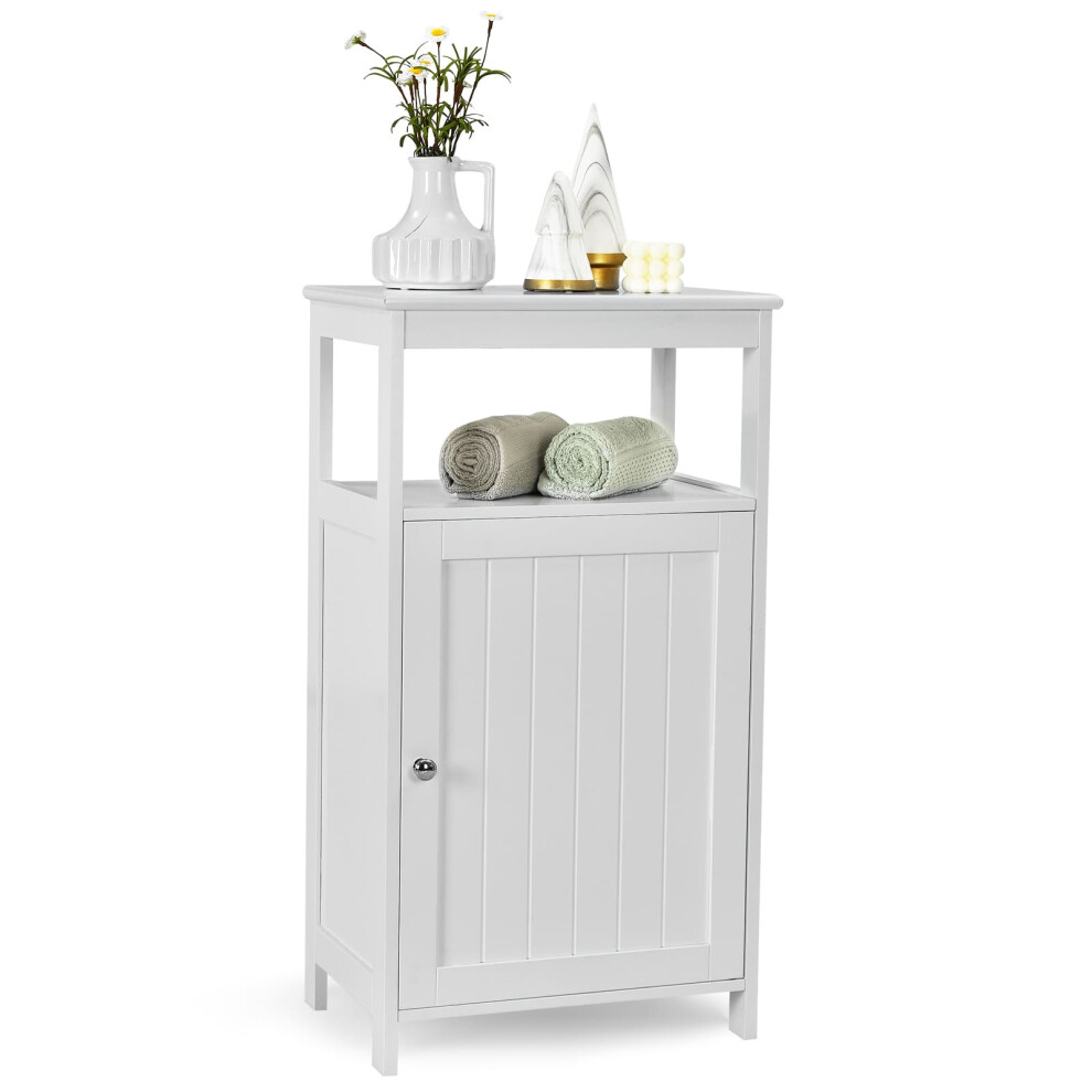 Costway Bathroom Floor Cabinet Single Door Floor Cabinet With Shelf- White