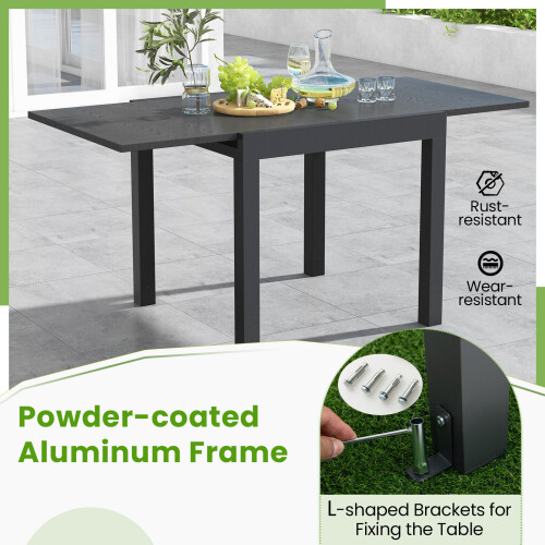Costway 4-6 Person Expandable Patio Dining Table Aluminum Rectangular Indoor Outdoor Table 2