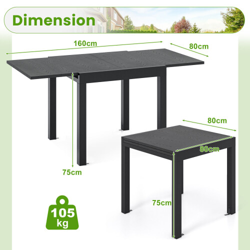 Costway 4-6 Person Expandable Patio Dining Table Aluminum Rectangular Indoor Outdoor Table 1