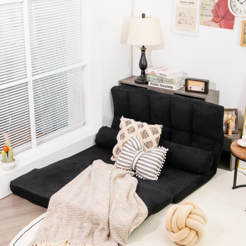 Costway Adjustable Floor Sofa 6-Position Foldable Lazy Sofa Bed-Black 2