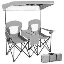 Double Sunshade Folding Chairs 2-Person Camping Fishing Chairs-Grey