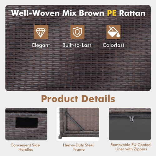 Costway 190L Deck Storage Box Patio Rattan Storage Container-Mix Brown 2