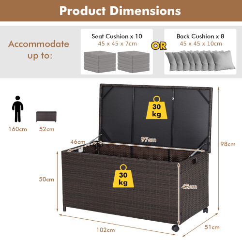 Costway 190L Deck Storage Box Patio Rattan Storage Container-Mix Brown 1