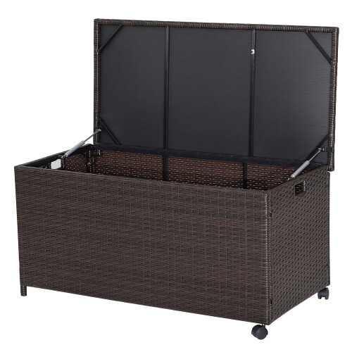 Costway 190L Deck Storage Box Patio Rattan Storage Container-Mix Brown