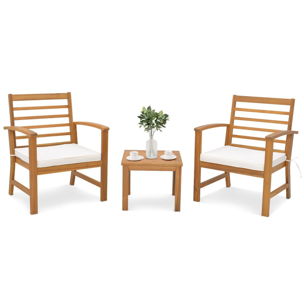 3 Piece Acacia Wood Patio Conversation Set 2-Person Outdoor Furniture Set w/ Coffee Table