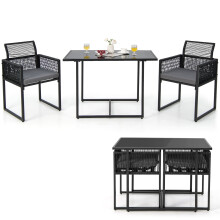 3 Pieces Outdoor Dining Set Patio PE Rattan Furniture Set-Gray