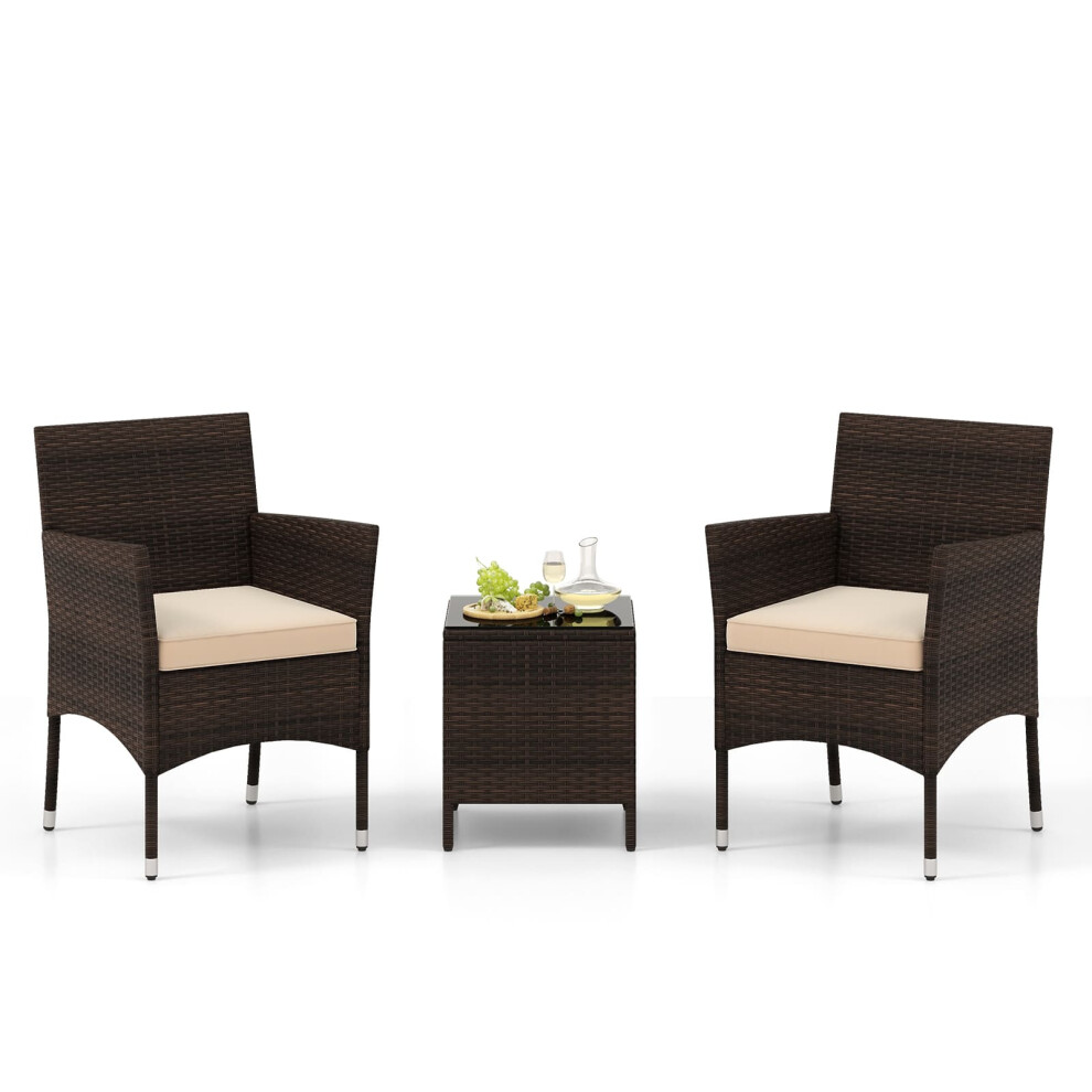 3 Pieces Patio Furniture Set Outdoor PE Rattan Wicker Chairs-Beige