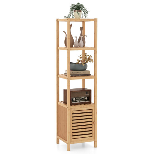 Costway Bamboo Floor Storage Cabinet 140cm Standing Organizer Cabinet Natural