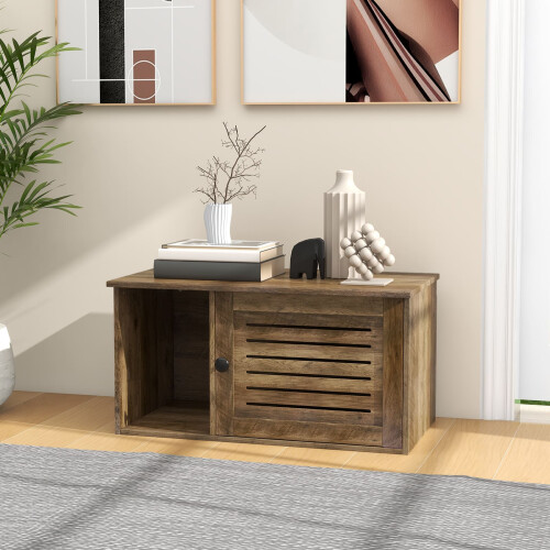Costway Cat Litter Box Enclosure Wooden Pet Side Table with Winding Entry 1