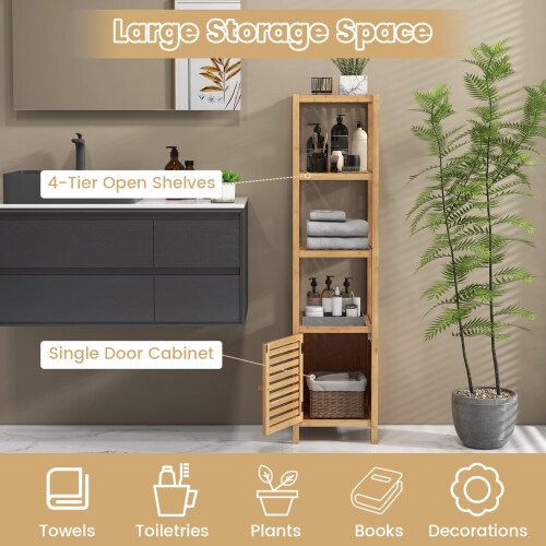 Costway Bamboo Floor Storage Cabinet 140cm Standing Organizer Cabinet Natural 2