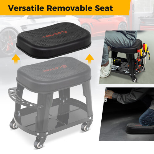 Costway Garage Rolling Stool Mechanic Automotive Creeper Seat w/Storage-Red 2