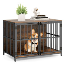 Heavy-duty Dog Crate Furniture 110CM Dog Kennel w/ Double Doors-Brown