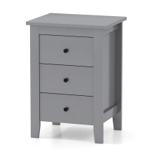 Bedside Table Wooden Nightstand End Side Table w/ 3 Drawers-Grey