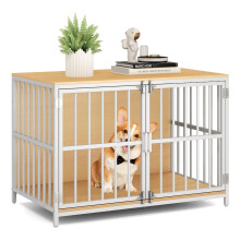 Heavy-duty Dog Crate Furniture 110CM Dog Kennel w/ Double Doors-Natural