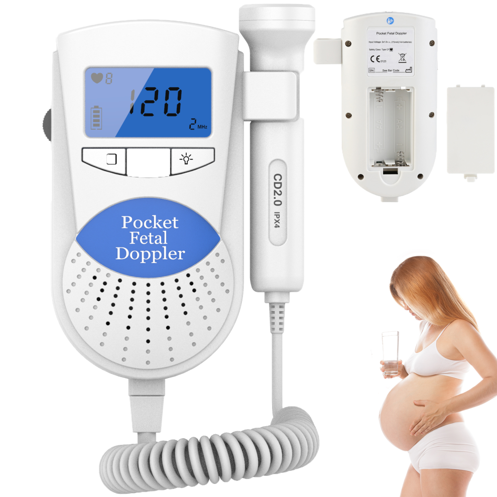 (Blue) Ultrasonic Fetal Doppler Detector With Display Handheld Home Fetal Heart Rate Monitor For Pregnant Moms Blue Stoyotu