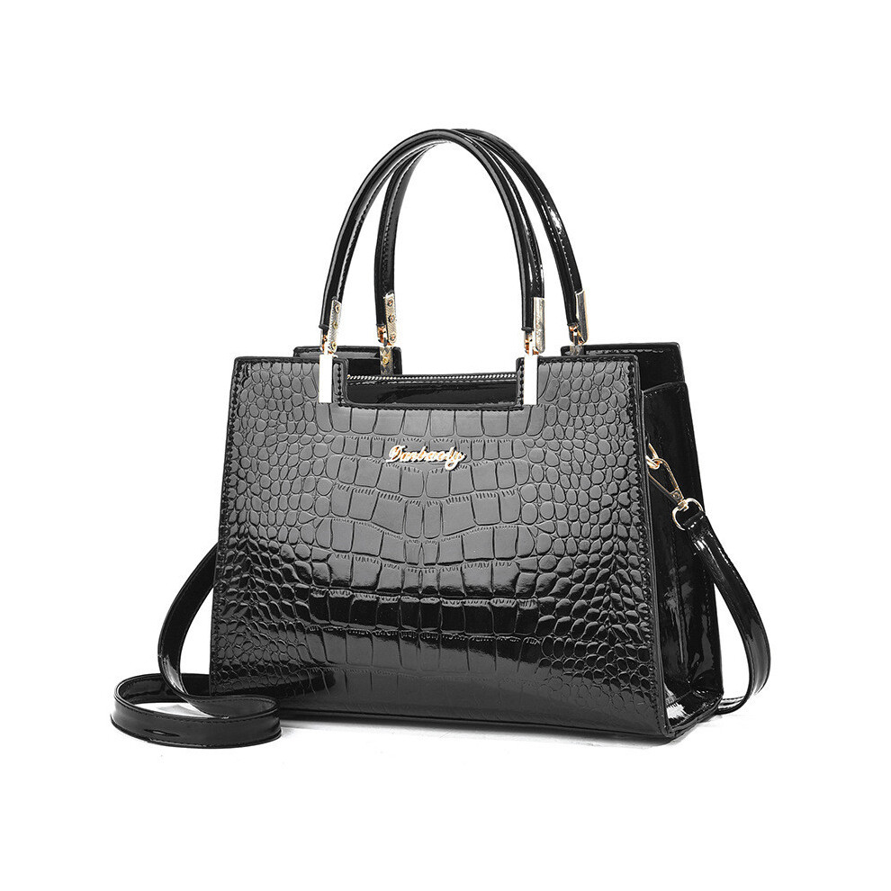 (Black) Crocodile Embossed Handbags Double Handle Tote Bag Womens Crossbody Work Bag For