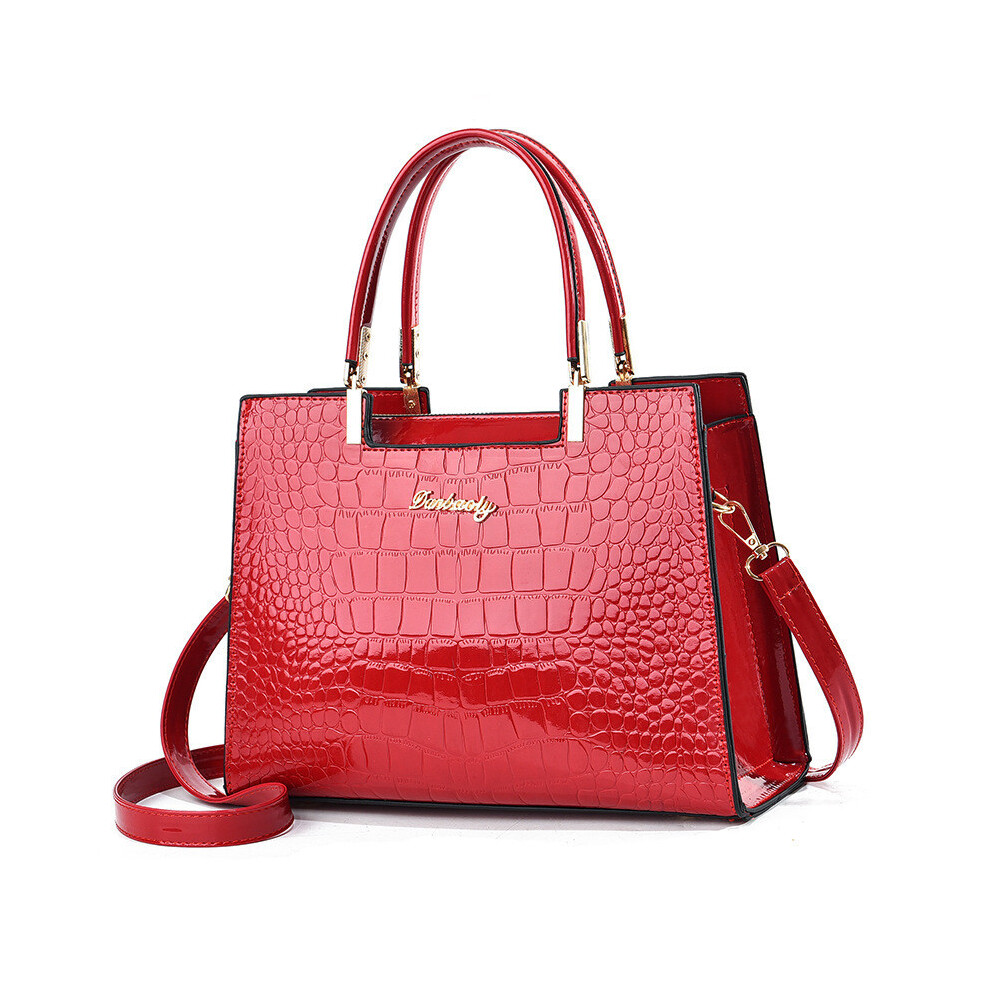 (Red) Crocodile Embossed Handbags Double Handle Tote Bag Womens Crossbody Work Bag For Red