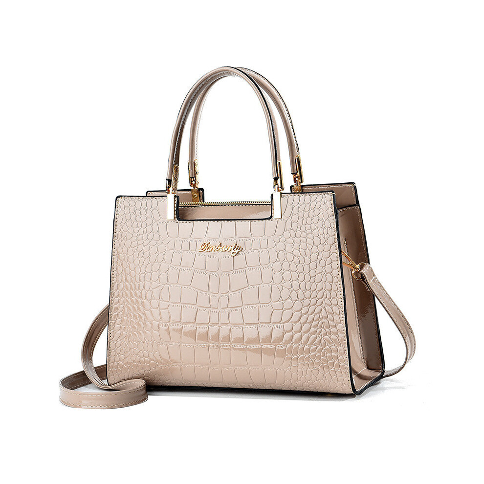 (Khaki) Crocodile Embossed Handbags Double Handle Tote Bag Womens Crossbody Work Bag For Green