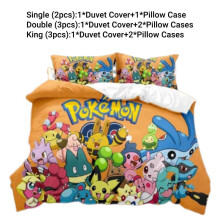 (Style B, King(240*200cm)) Bedding Pikachu Set Single Double King Duvet Cover Pillowcases Cartoon Fans Kid